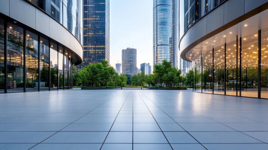 Professional commercial cleaning service team cleaning office workspace