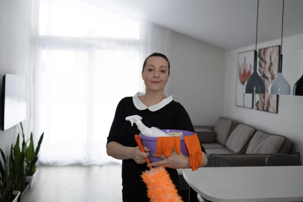 Professional home cleaning service in Ratchathewi cleaning living room and floors